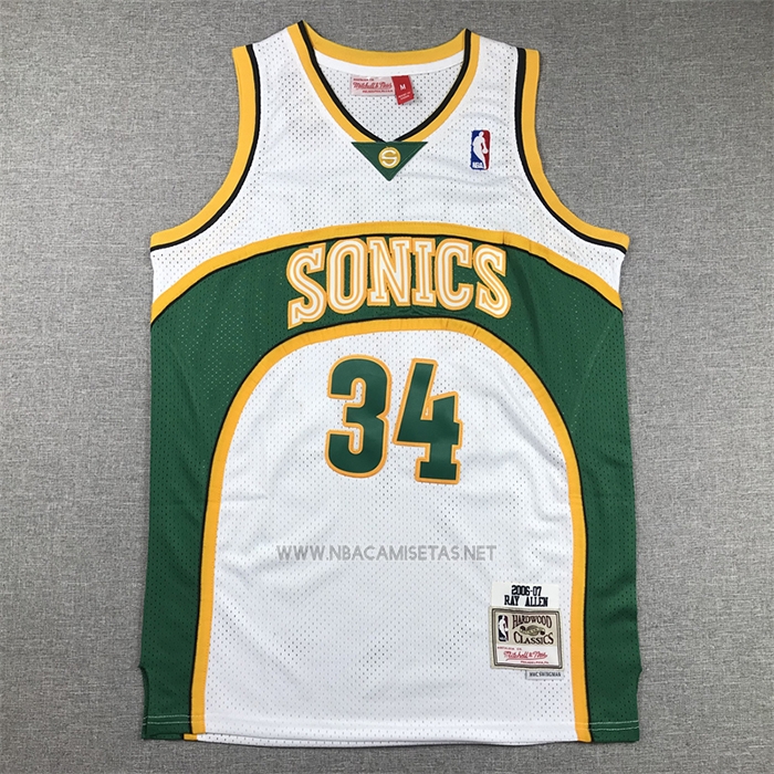 Camiseta Seattle SuperSonics Ray Allen NO 34 Mitchell & Ness 2006-07 Blanco